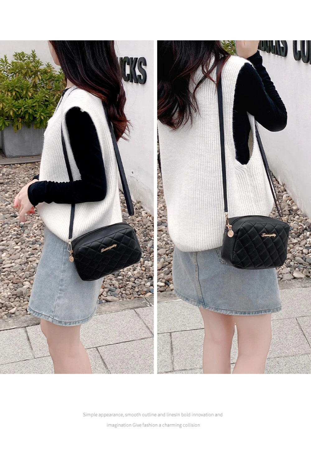 Tassel Embroidery Crossbody Bag - Chic Lingge Plaid Camera Bag with Chain Strap for Women - Tulique