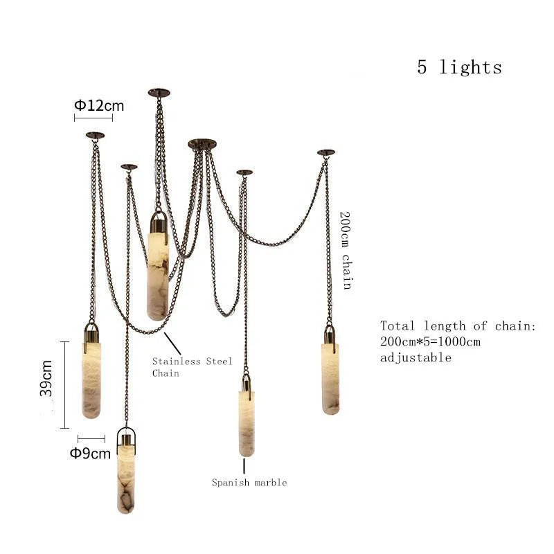 Luxury Marble Pendant Chandelier – Premium Solid Brass Multi-Light Ceiling Lamp for Living Room, Dining Area, Loft & Staircase Decor - Tulique