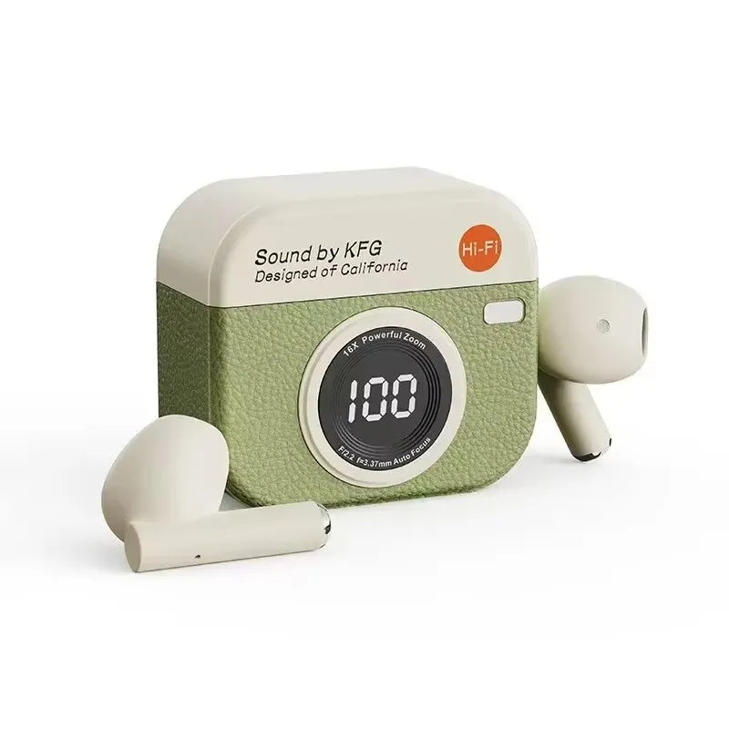 Retro Camera Wireless Sports Headphones - Sweatproof & Long Battery
