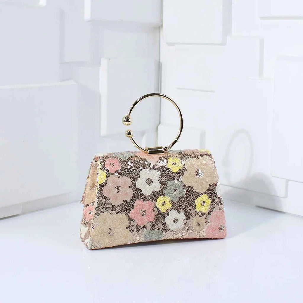 Elegant Sequins Evening Handbag with Floral Design