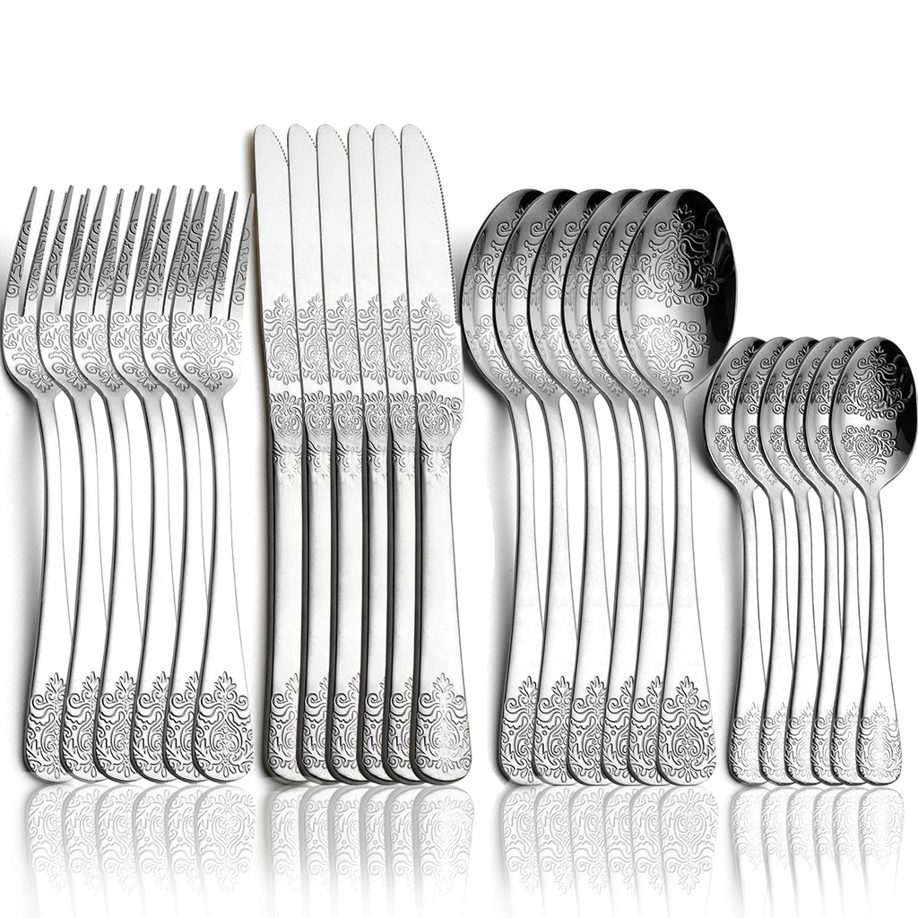 Elegant Vintage Carved Flatware Set - 304 Stainless Steel