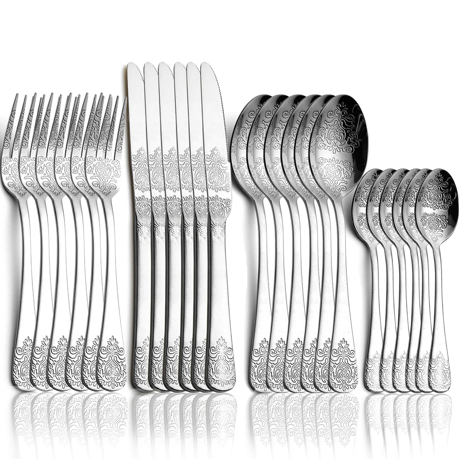 Elegant Vintage Carved Flatware Set - 304 Stainless Steel