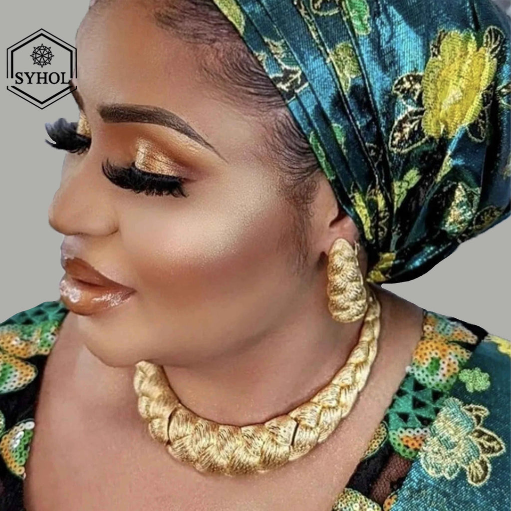 Luxury Gold Plated Jewelry Set - Exquisite Necklace & Earrings