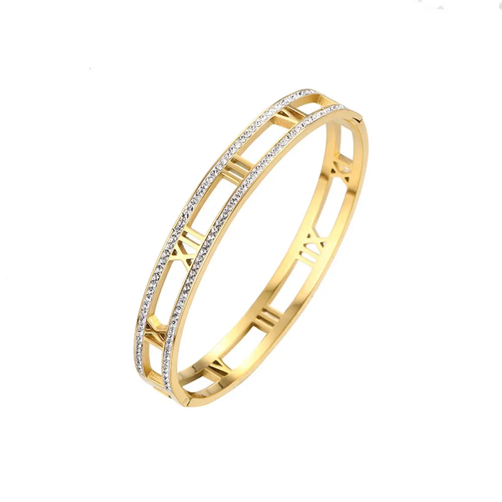 Luxury Crystal Roman Numeral Bracelet - Unisex Stainless Steel