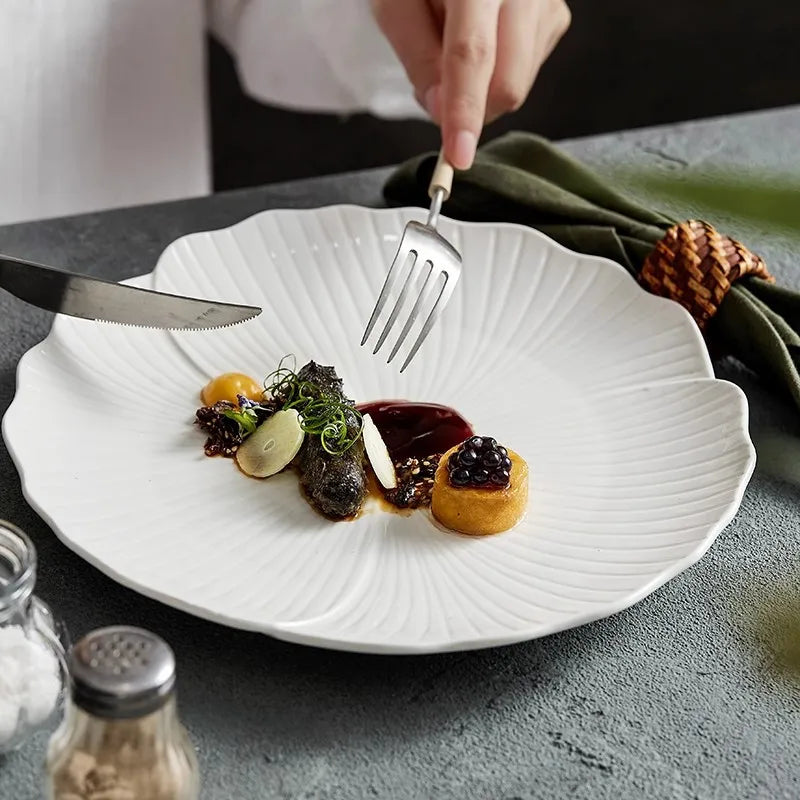 Elegant White Ceramic Dinner Plates Set - Modern Tableware