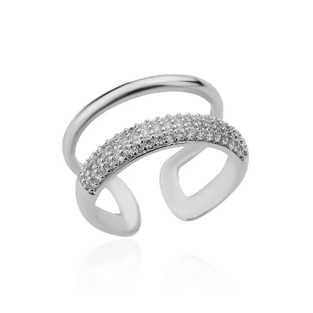 Elegant Stainless Steel Ring - Luxury Zircon Open Aesthetic Jewelry