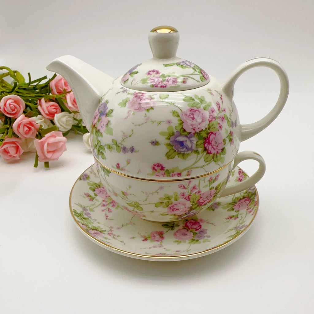 Rose ceramic teapot set - elegant rose pattern on bone china for European afternoon tea