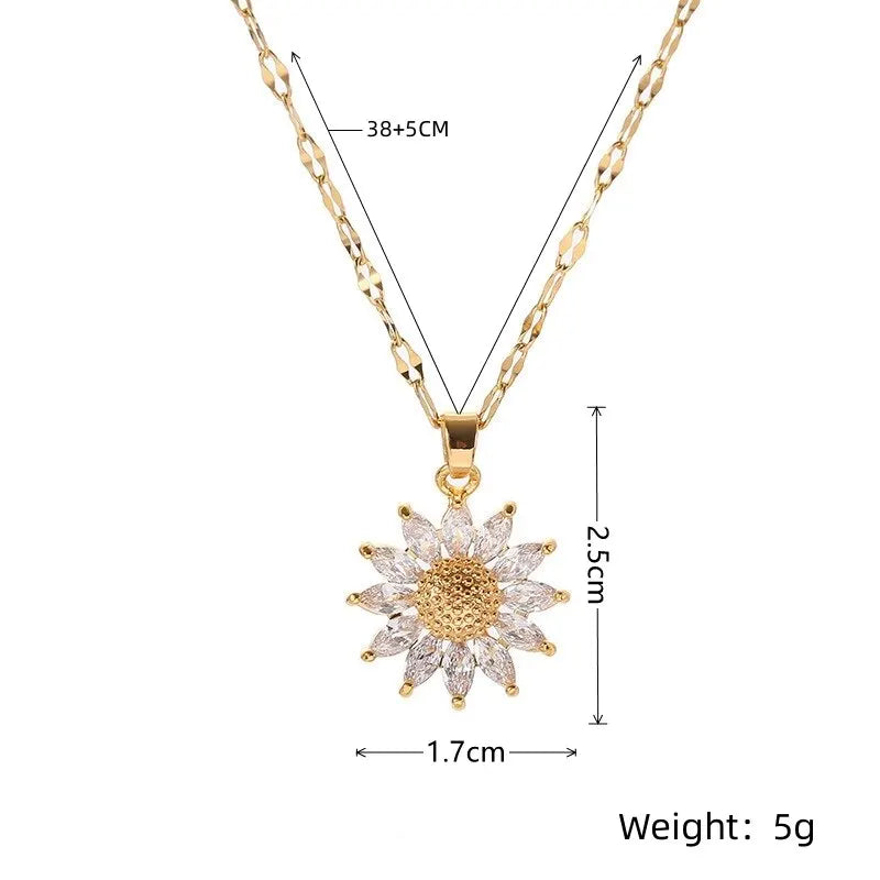 Elegant Gold Flower Necklace - Zirconia Light Luxury Pendant