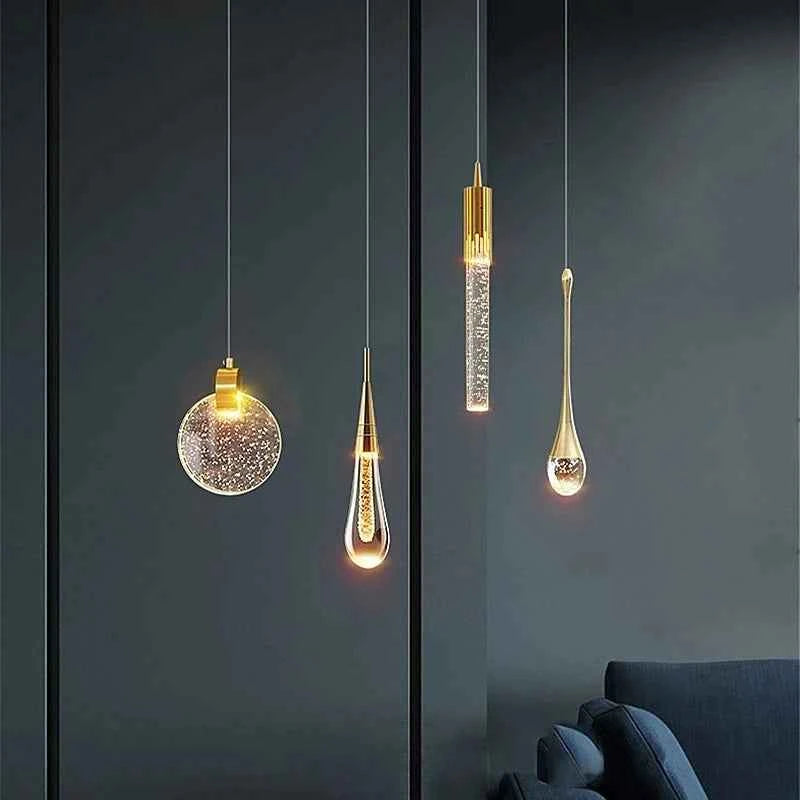 Modern Crystal Pendant Lamp - Elegant Bedside Hanging Lighting
