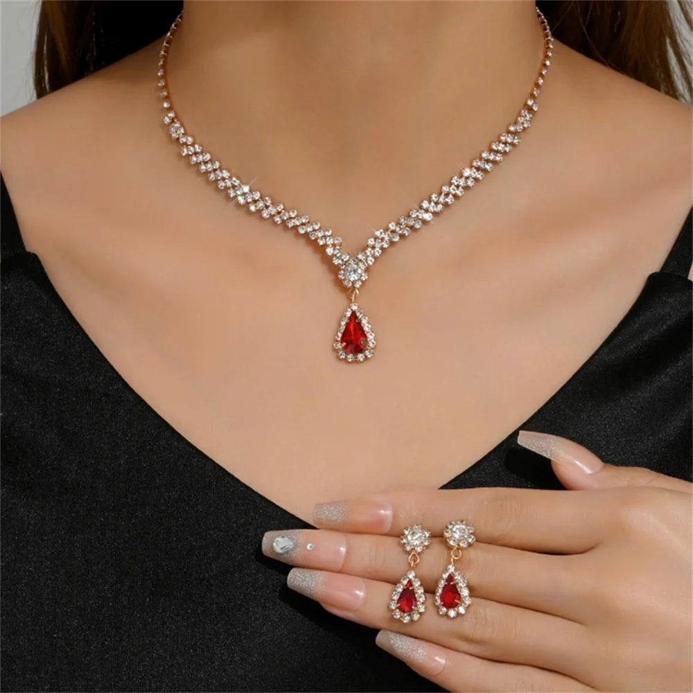 Elegant Crystal Necklace Set - Water Drop Pendant Party Jewelry