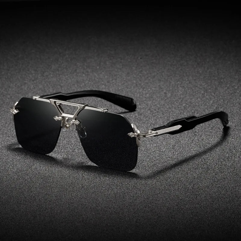 Premium Steampunk Pilot Sunglasses - Retro Frameless Design