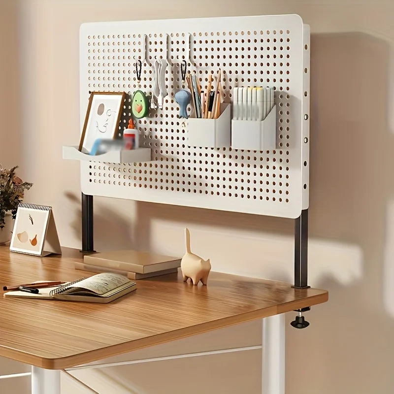 DIY pegboard organizer - white modular desktop kit with extendable height and drawer