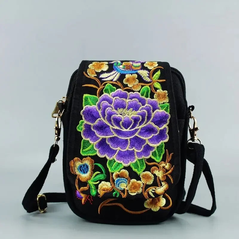 Elegant Embroidered Crossbody Bag - Vintage Floral Design