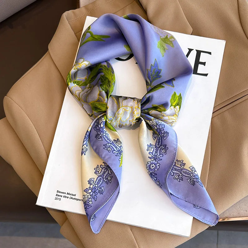 Luxury Silk Scarf - 70x70cm Square Shawl & Headband