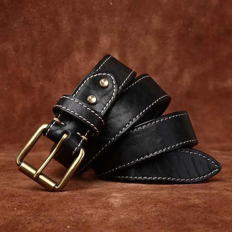 Premium Men's Genuine Leather Belt with Brass Buckle