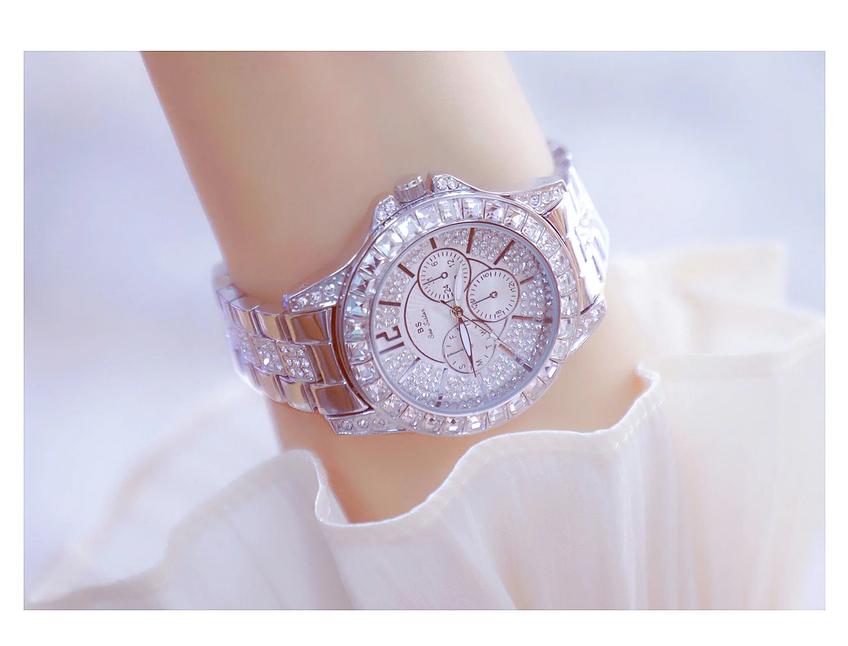 Elegant Women's Diamond Wrist Watch - Waterproof Silver Gold