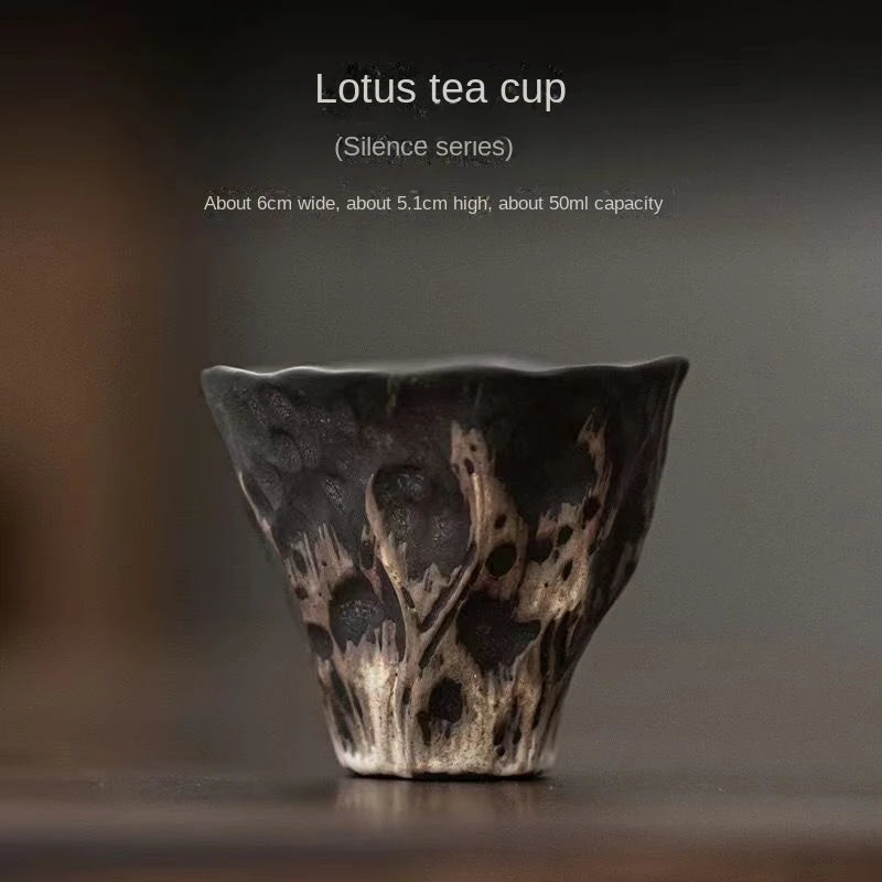 Elegant Embossed Lotus Ceramic Tea Gaiwan - Wabi Sabi Style