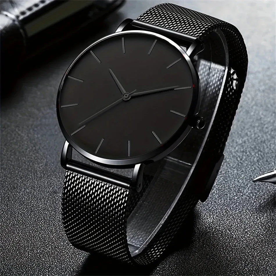 Luxury Men's Quartz Watch - Slim Mesh Steel Timepiece