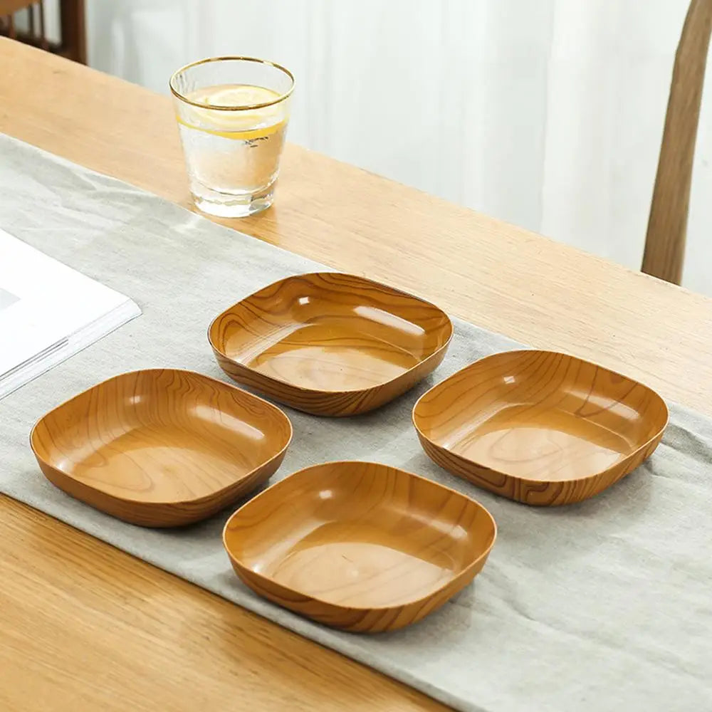Elegant Wood Grain Square Plate - Japanese Style Dinnerware