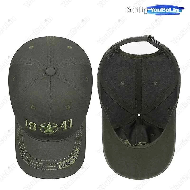 Military Style 1941 Embroidered Baseball Cap Sun Hat Trucker Hat- Adjustable Army Dad Hat for Men, Vintage Tactical Design