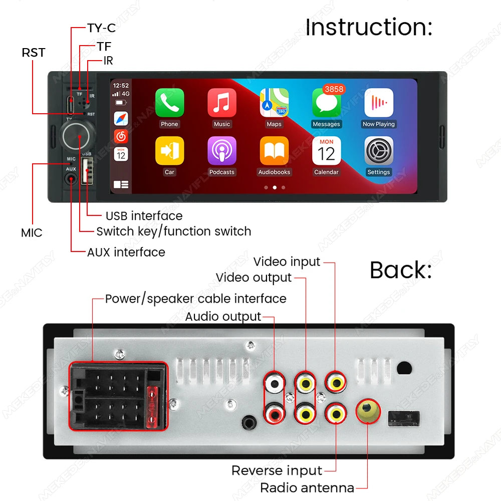 Universal Wireless CarPlay Stereo - 6.86 Inch HD Touch Screen