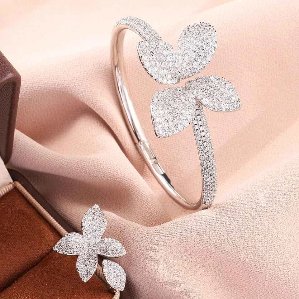 Elegant Flower Zircon Jewelry Set - Bracelet & Ring