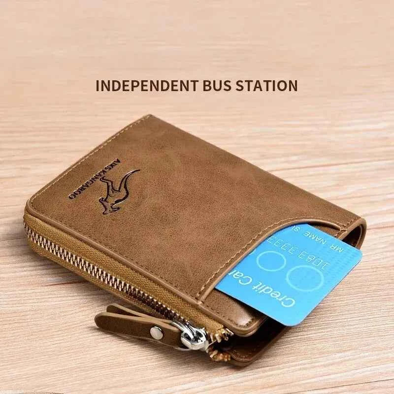 Luxury Men's Leather Business Card Holder & Zipper Purse