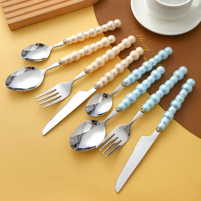 Luxury Pearl Flatware Set - Premium Ceramic Handle Cutlery