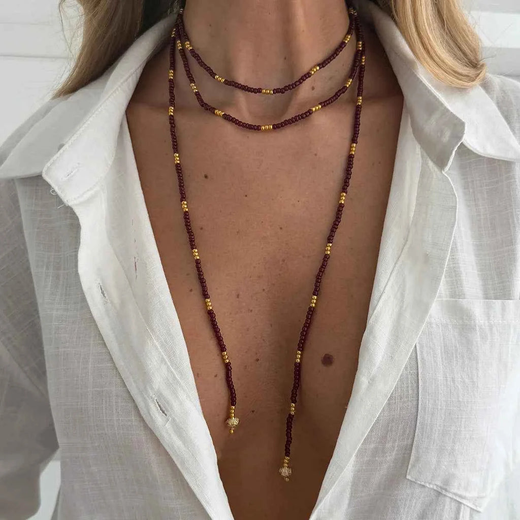Elegant Vintage Seed Bead Necklace - Stackable Long Choker
