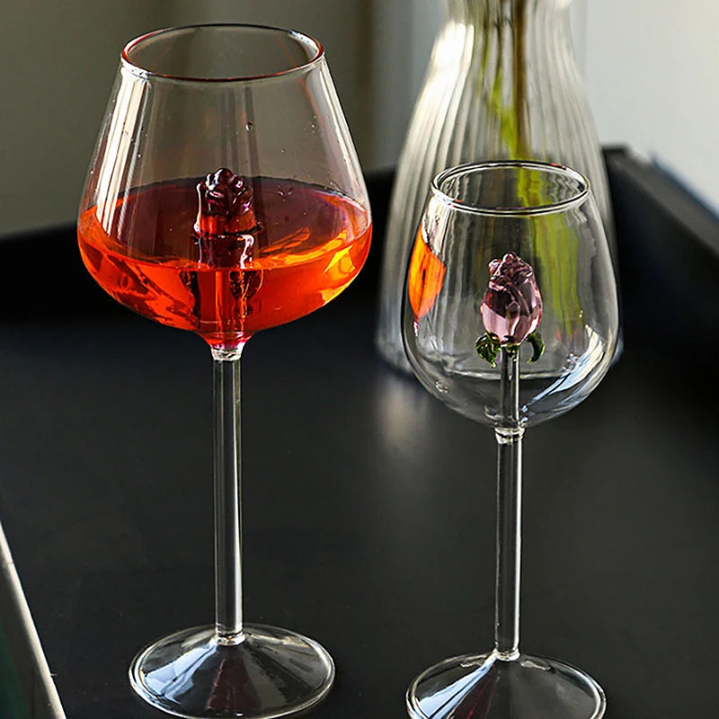 Elegant 3D Rose Wine Glass - Premium Stemware Collection