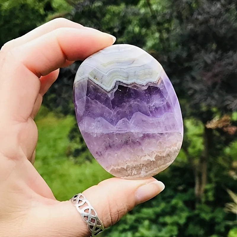 Premium Amethyst Lace Agate Palm Stone - Healing Decor