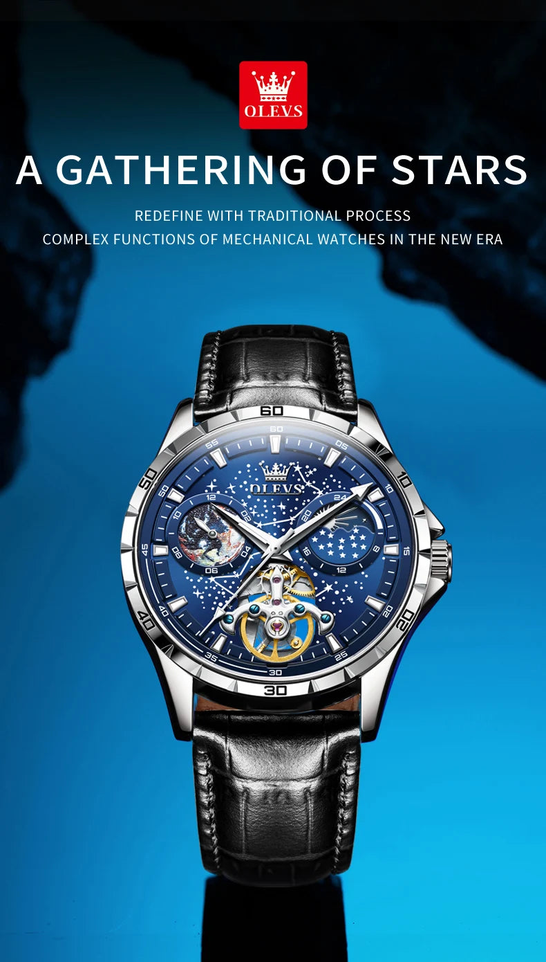 Luxury Men's Moon Phase Watch - Skeleton Chronograph