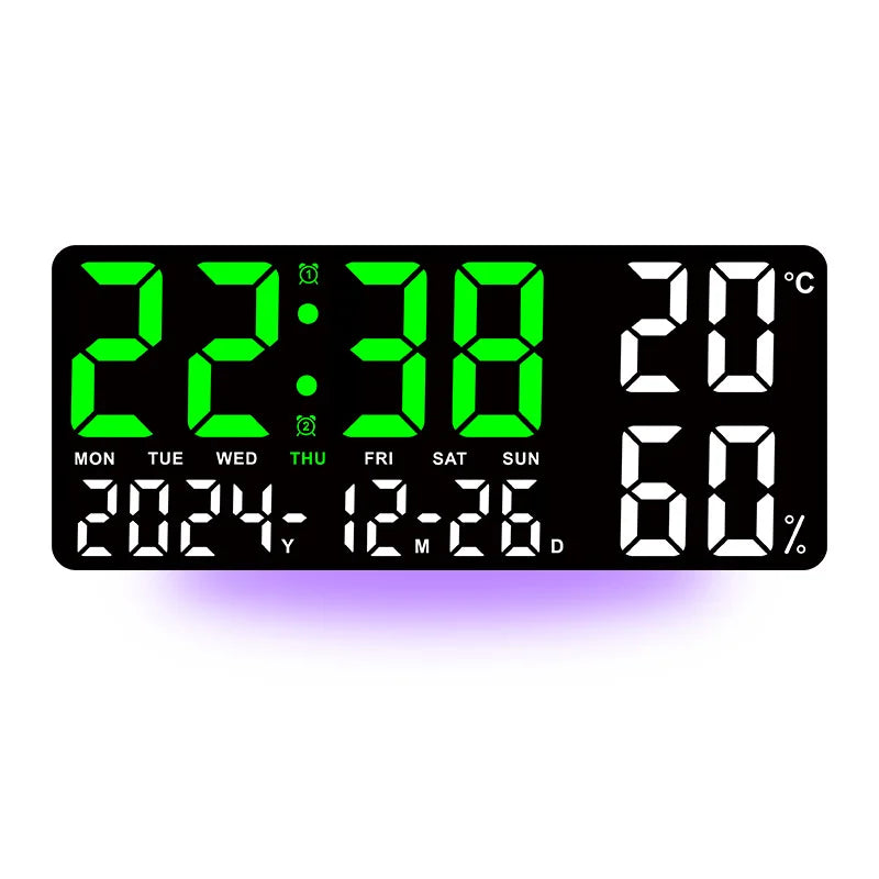 Premium Large Digital Wall Clock - 7-Color Mood Light & Dual Alarm