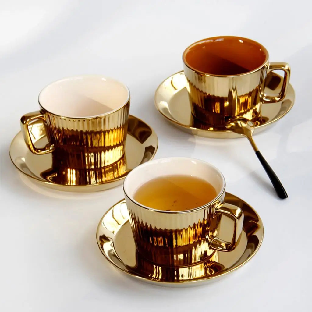 Elegant Gold Plated Ceramic Cup & Saucer Set - 250ML