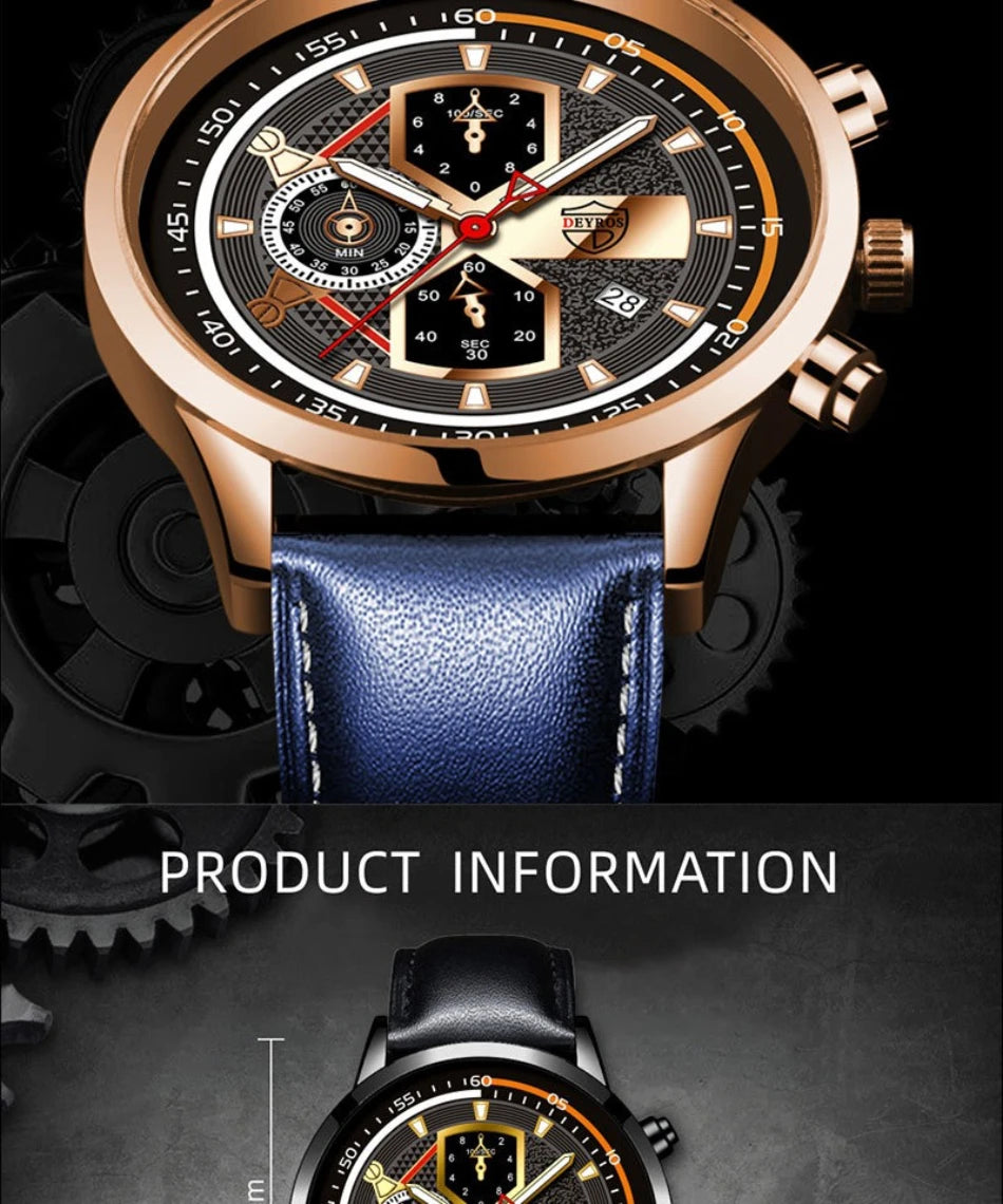 Elegant Men's Calendar Watch - Leather Business Style