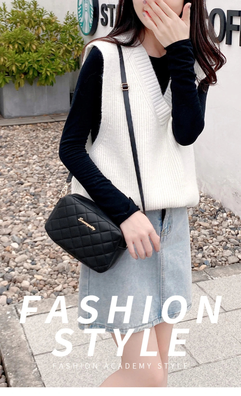 Tassel Embroidery Crossbody Bag - Chic Lingge Plaid Camera Bag with Chain Strap for Women - Tulique
