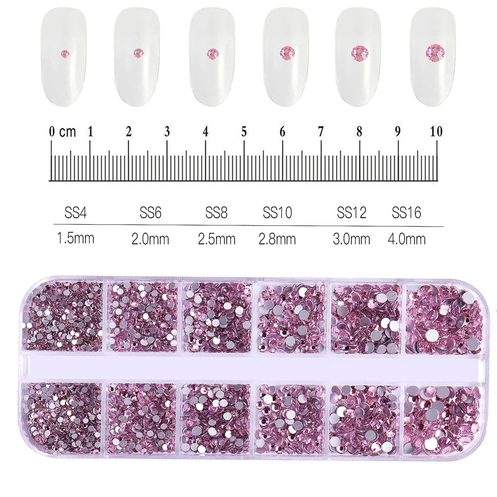 Luxury Christmas Nail Charms - 12 Grids Mixed Red & Green Gems