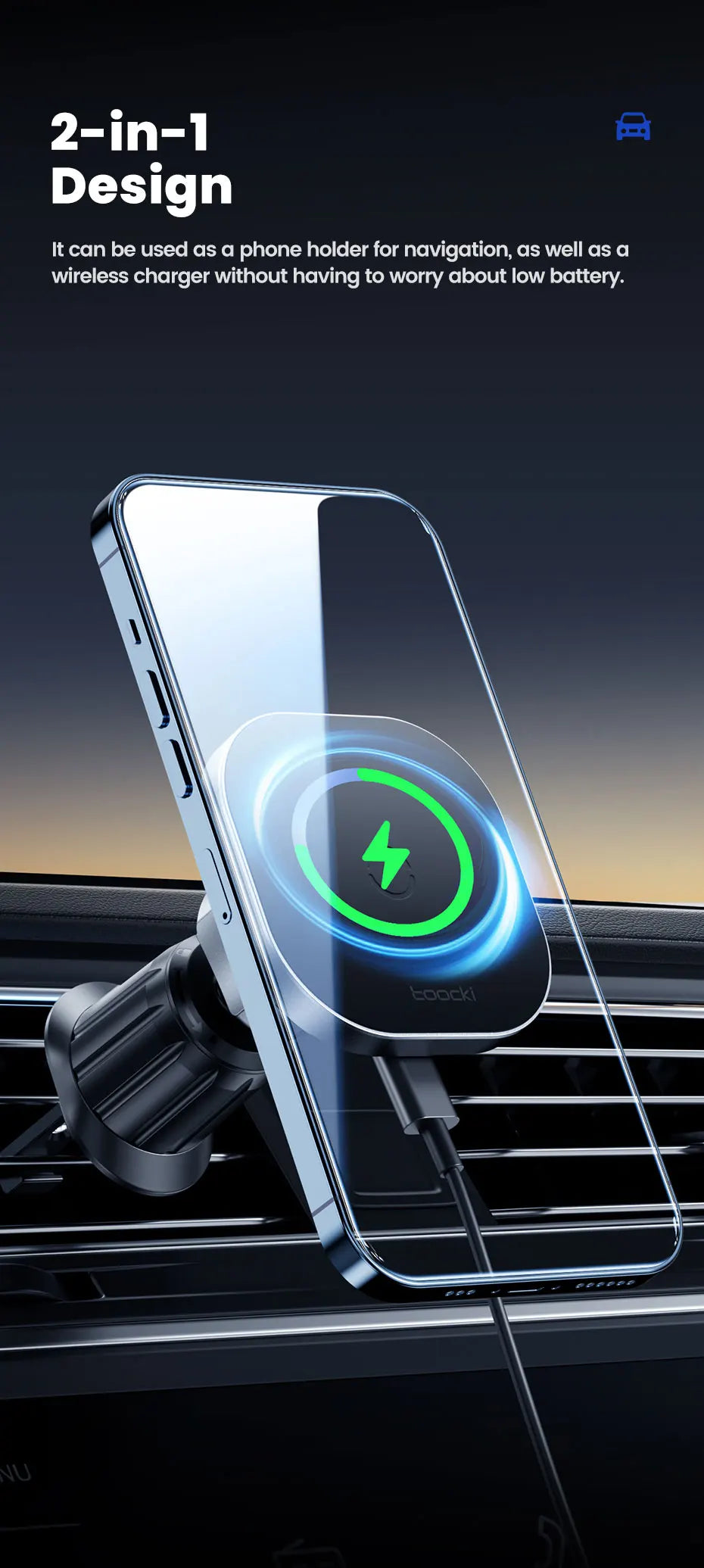 Premium Magnetic Wireless Car Charger - 15W Fast Charging 360° Rotation