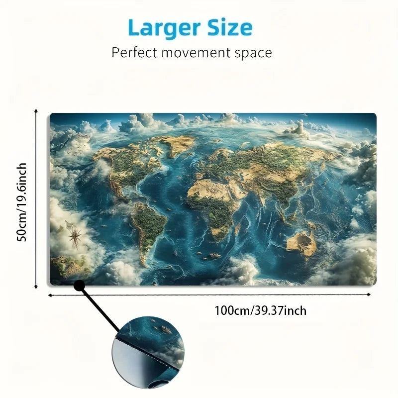 Premium Gaming World Map Mouse Pad - Non-Slip & Washable