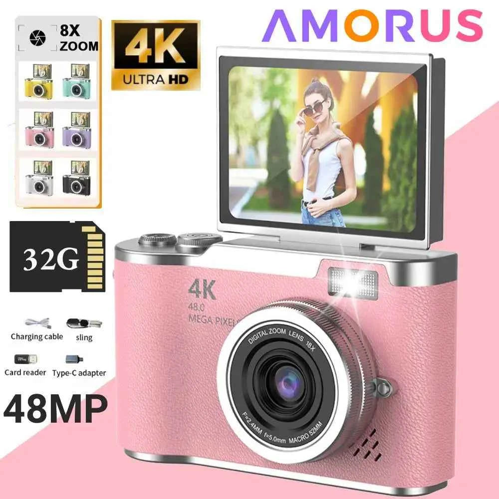Compact 4K Digital Camera - 48MP HD Selfie Camcorder