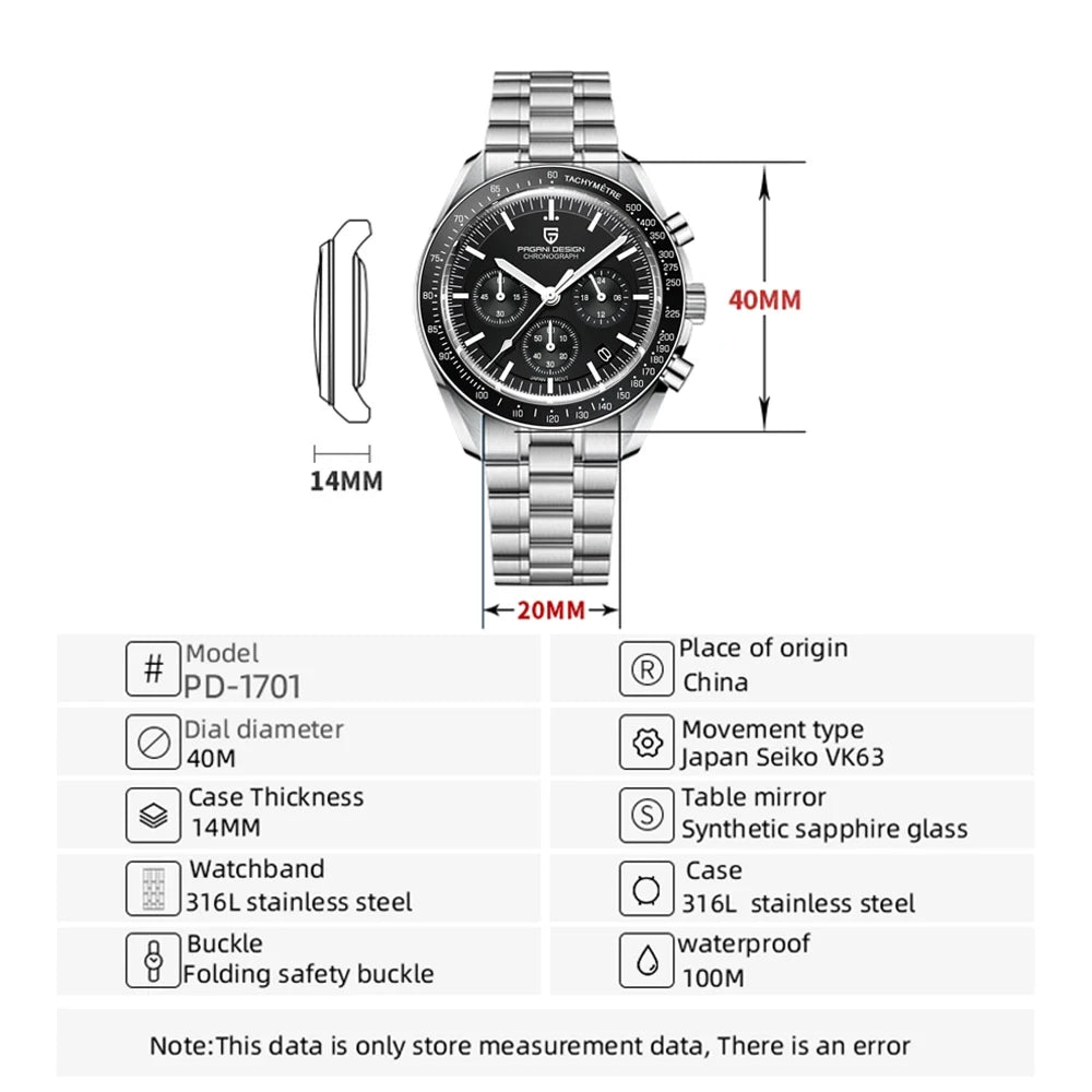 Luxury Men's Quartz Watch - Chronograph Sapphire Crystal