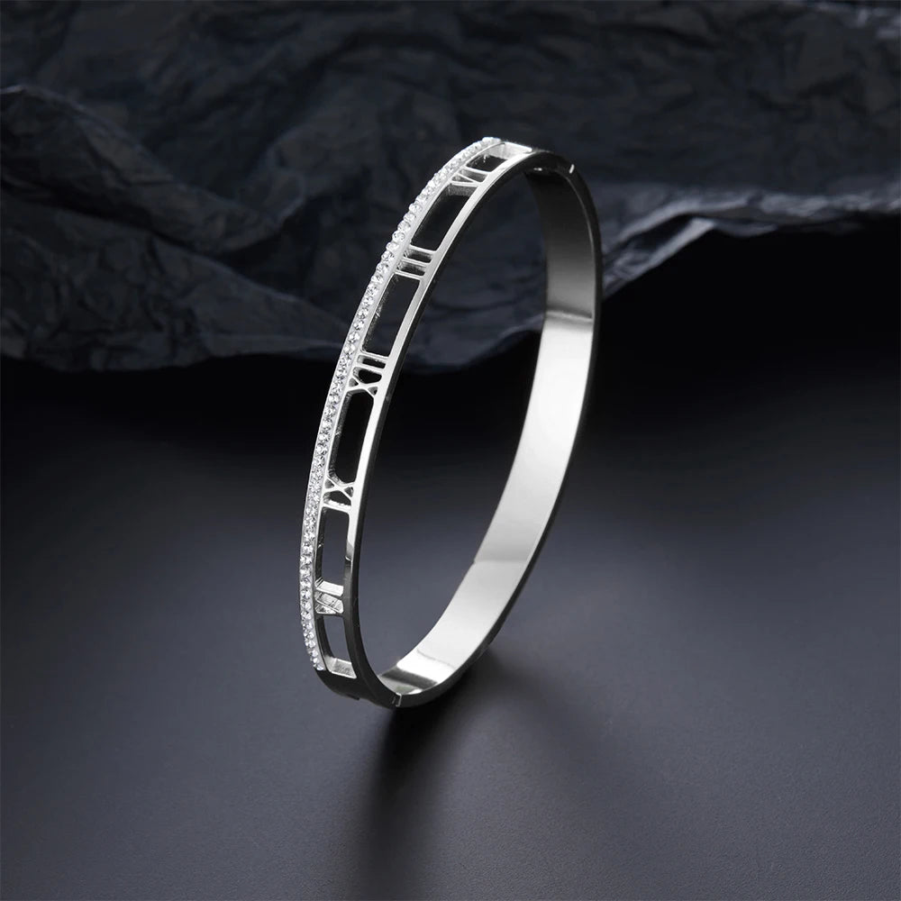 Luxury Crystal Roman Numeral Bracelet - Unisex Stainless Steel