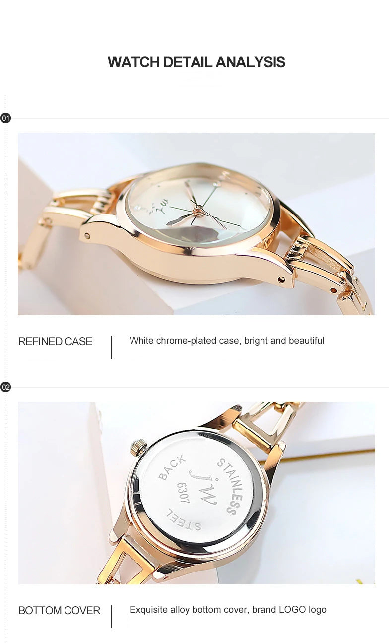 Elegant Ladies Bracelet Watch - Rhinestone Rose Gold Design