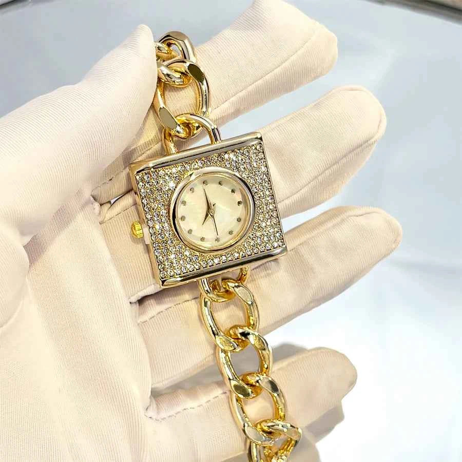 Elegant Diamond Chain Women's Watch - Luxury Square Head