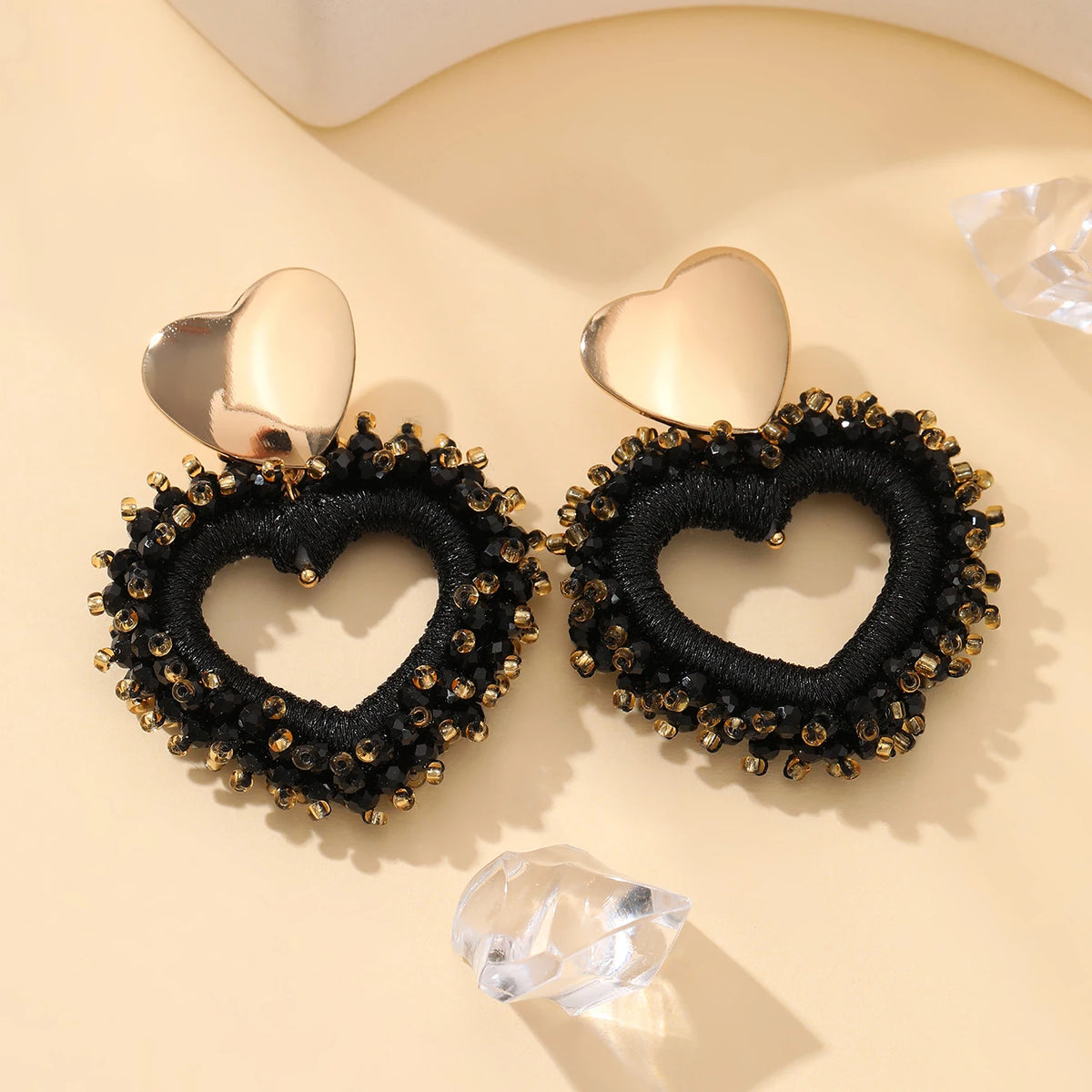 Elegant Heart Shape Drop Earrings - Handmade Crystal Jewelry