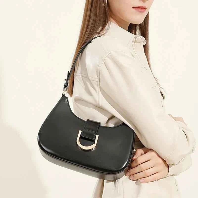 Elegant Crescent Shoulder Bag - Luxury PU Leather