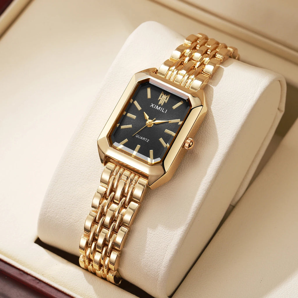 Elegant Women's Rectangle Quartz Watch - Stainless Steel Band