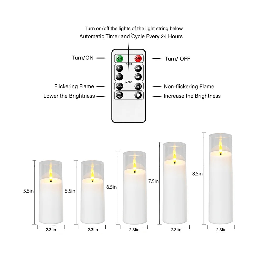 White LED Candle Lights with Remote Control - Flameless Home Decor Candle Set of 5 - Tulique