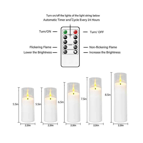 Elegant LED Candle Lights with Remote - White Flickering Set of 5