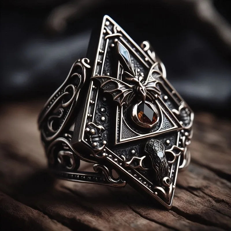 gothic bat ring - vintage rhombus ring with sparkling zirconia stones for men and women